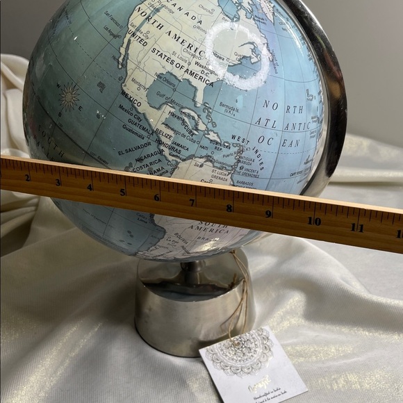 Namaste Handcrafted Elegant Blue World Globe with Silver Stand Rotating - Picture 9 of 9